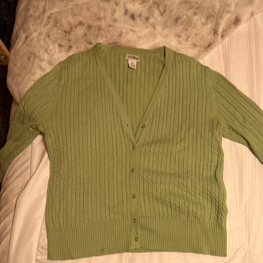 Green cardigan sweater
